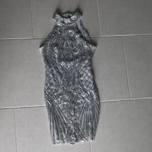 B Darlin Silver Embellished Mini Dress